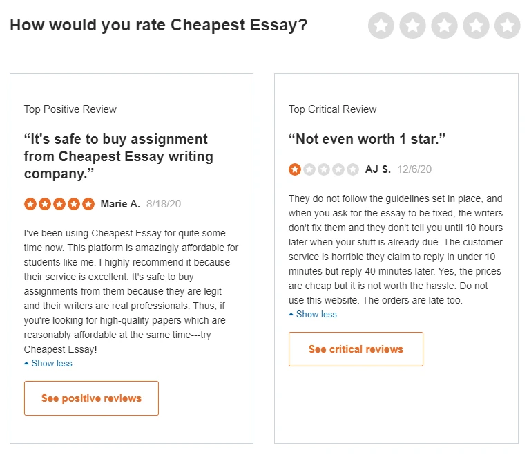 CheapestEssay review on Sitejabber